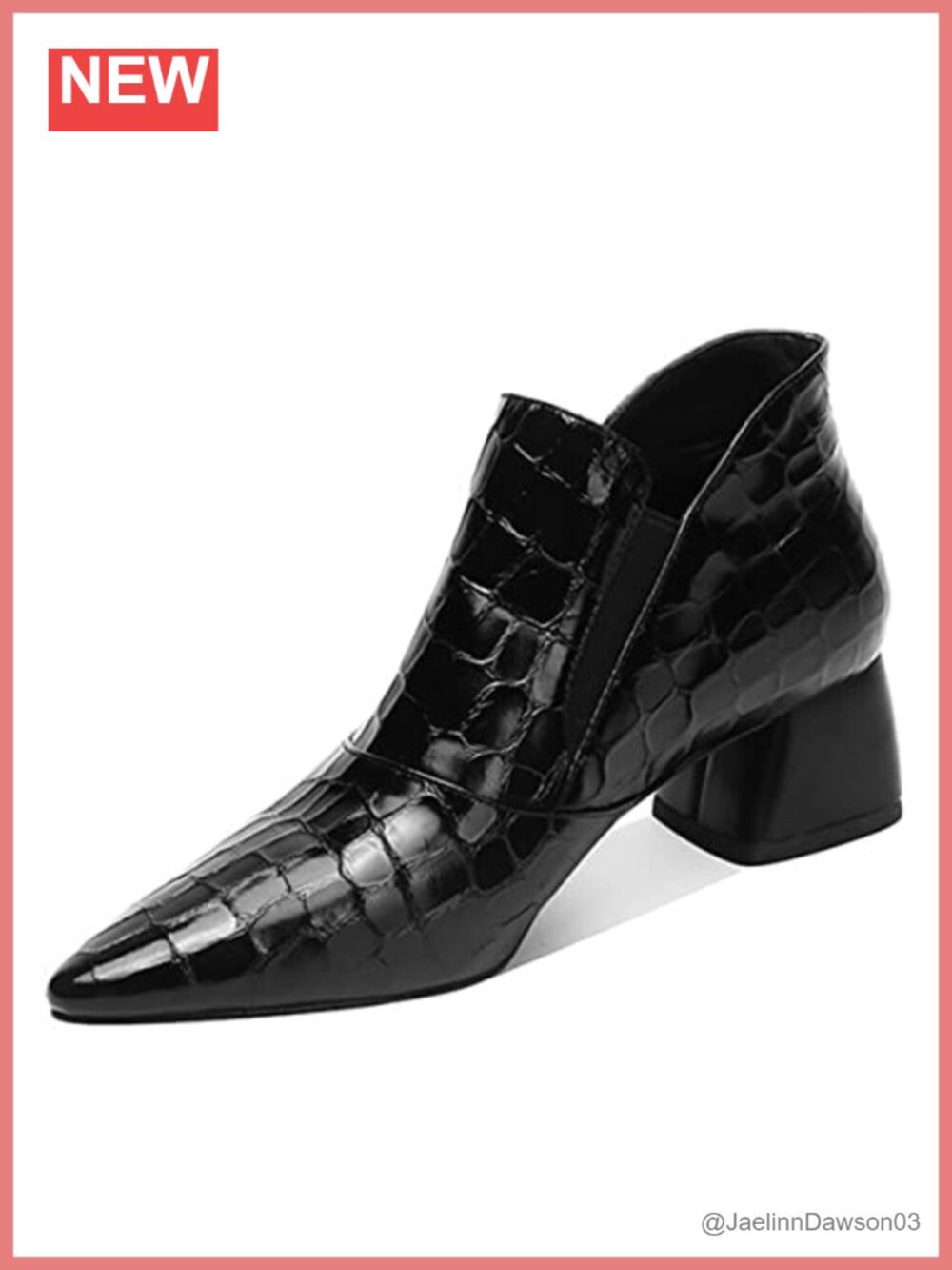 Women Faux Leather Ankle Boots Slip-On Low Heel Pointed Toe Party Booties